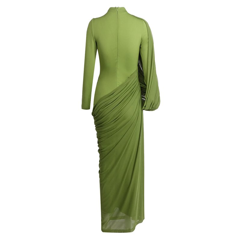 Draped Long Sleeve Green Maxi Dress H7097