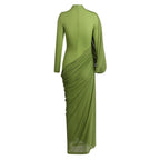 Draped Long Sleeve Green Maxi Dress H7097