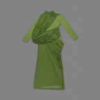 Draped Long Sleeve Green Maxi Dress H7097