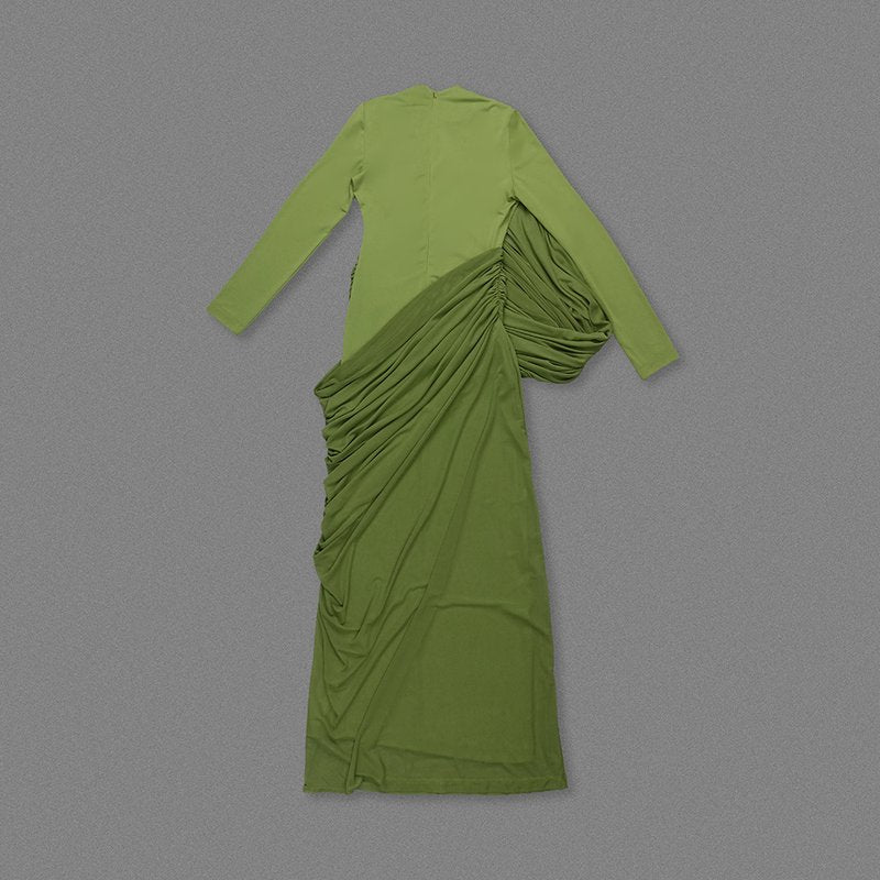 Draped Long Sleeve Green Maxi Dress H7097