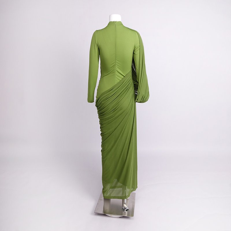 Draped Long Sleeve Green Maxi Dress H7097