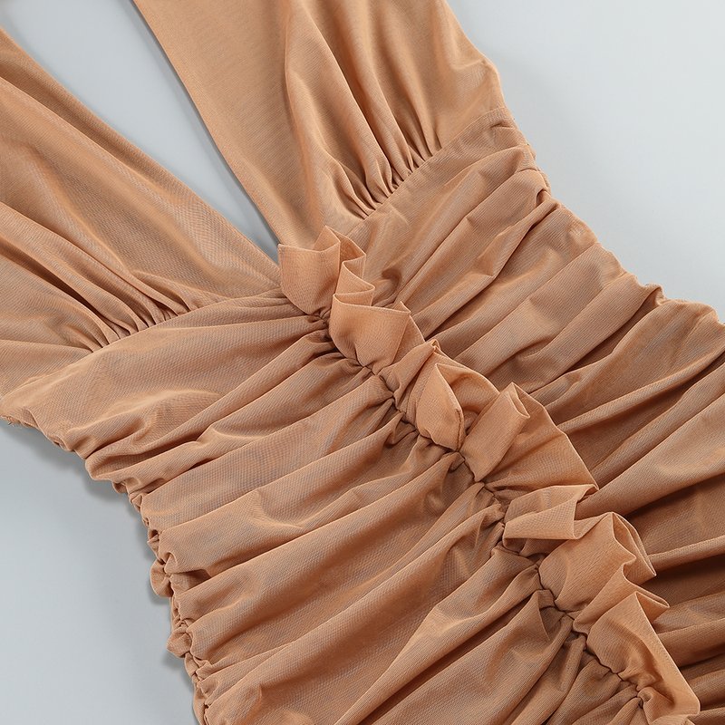 Elegant Ruched Halter Midi Dress H6652