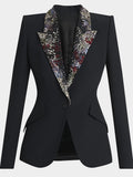 Embellished Lapel Black Tuxedo Blazer H7037