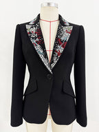 Embellished Lapel Black Tuxedo Blazer H7037