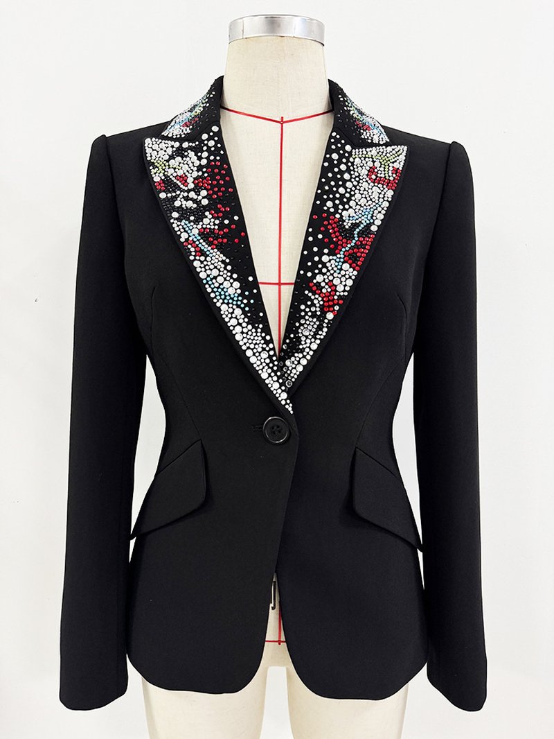 Embellished Lapel Black Tuxedo Blazer H7037