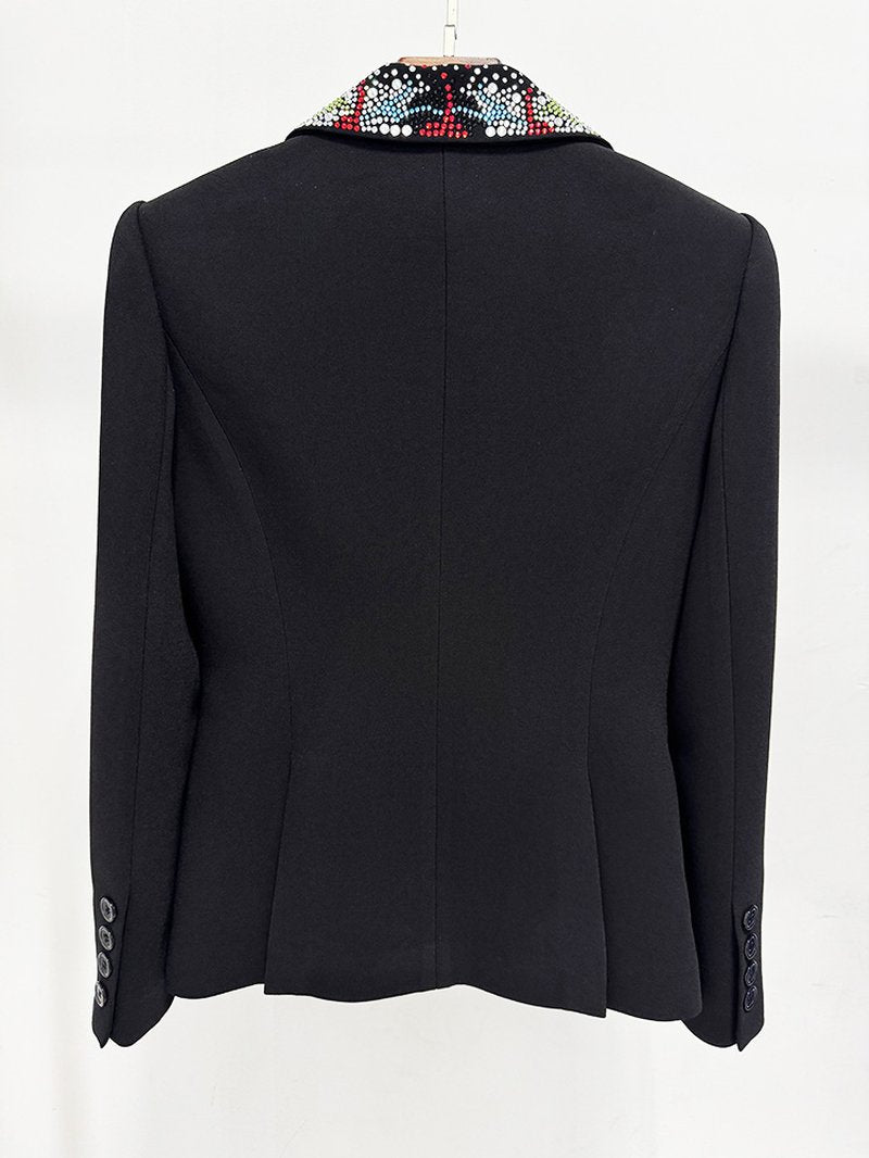 Embellished Lapel Black Tuxedo Blazer H7037