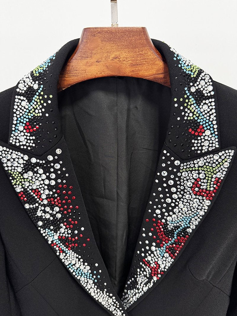 Embellished Lapel Black Tuxedo Blazer H7037