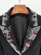 Embellished Lapel Black Tuxedo Blazer H7037