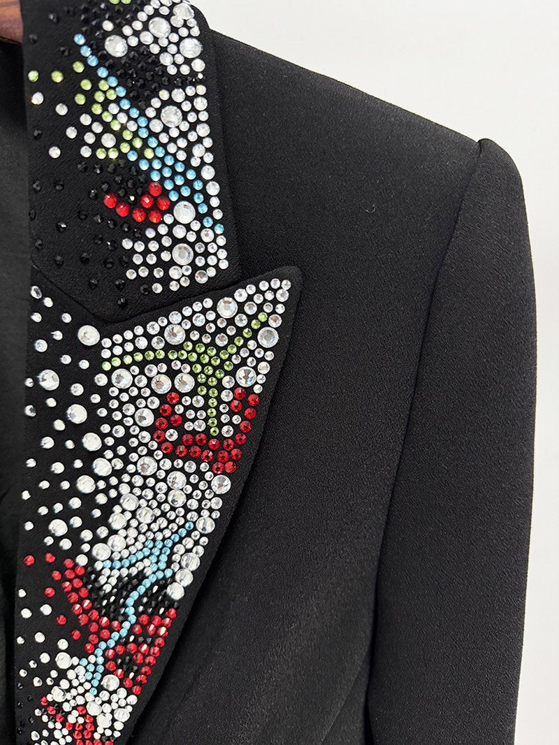 Embellished Lapel Black Tuxedo Blazer H7037