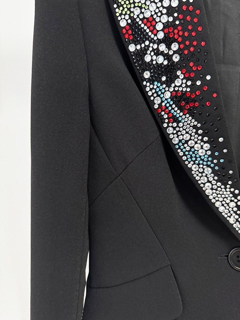 Embellished Lapel Black Tuxedo Blazer H7037