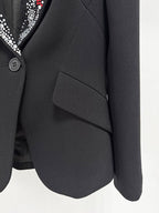 Embellished Lapel Black Tuxedo Blazer H7037