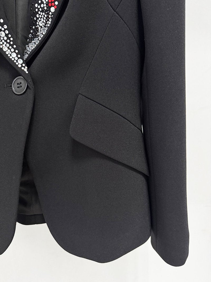 Embellished Lapel Black Tuxedo Blazer H7037