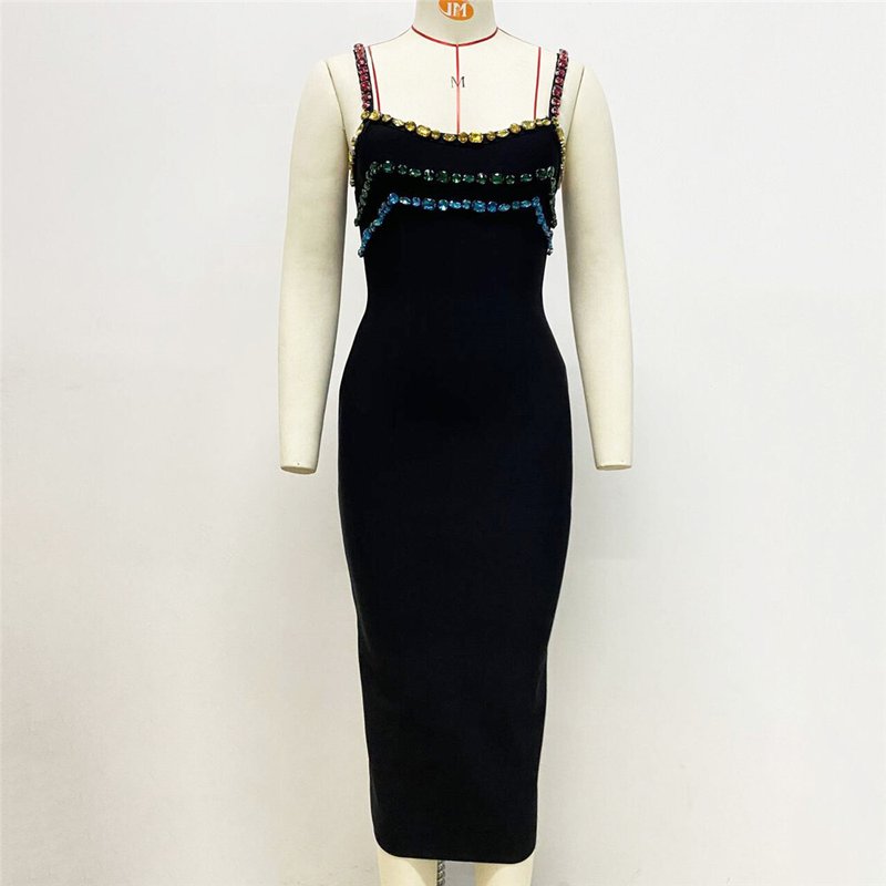 Embellished Strap Midi Dress H6304
