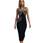 Embroidered Beaded Black Bodycon Dress H6243