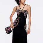 Embroidered Beaded Black Bodycon Dress H6243