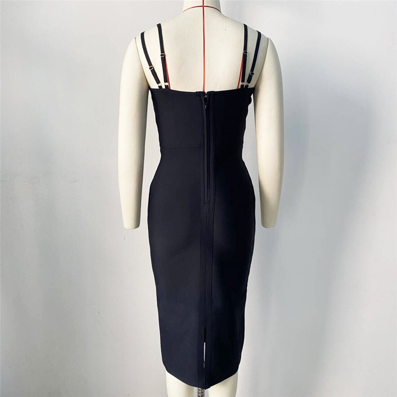 Embroidered Beaded Black Bodycon Dress H6243