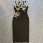 Embroidered Beaded Black Bodycon Dress H6243