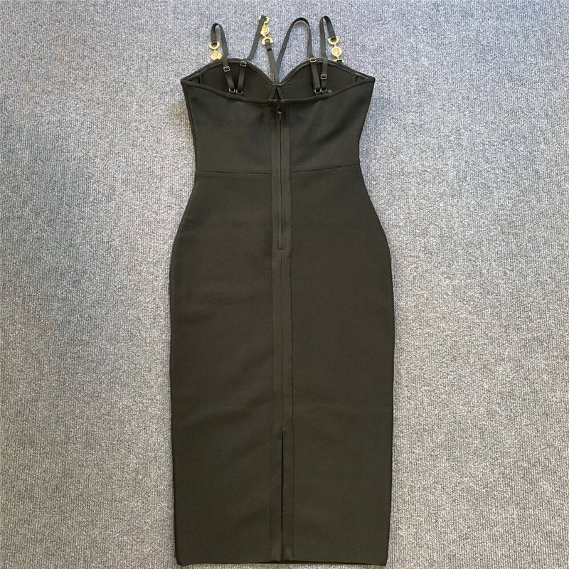 Embroidered Beaded Black Bodycon Dress H6243