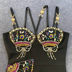 Embroidered Beaded Black Bodycon Dress H6243