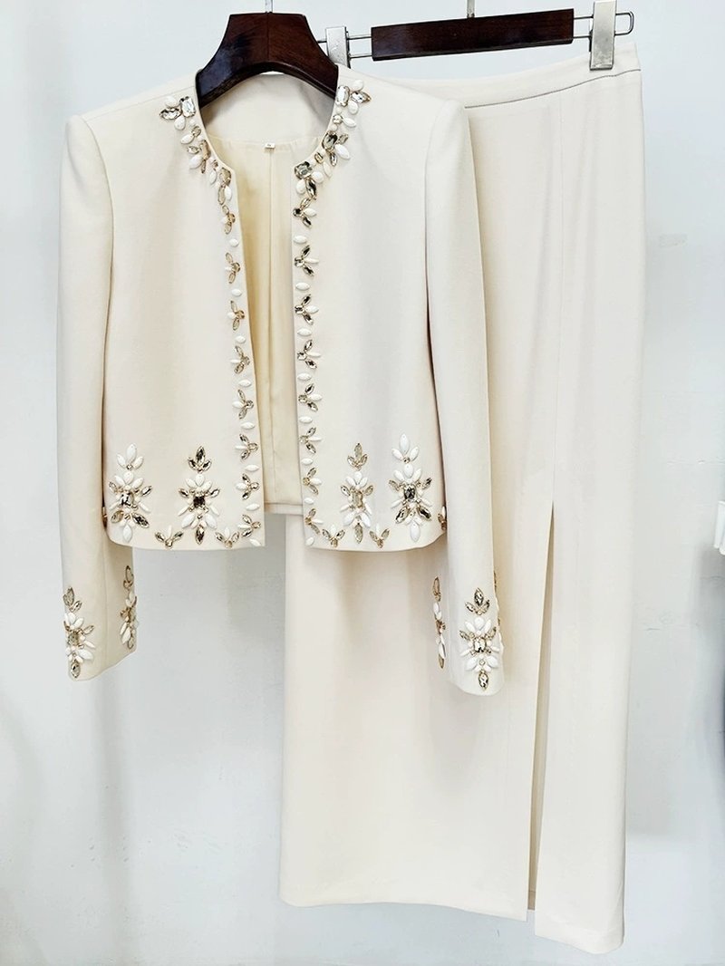 Embroidered Beige Cocktail Dress Set H6465