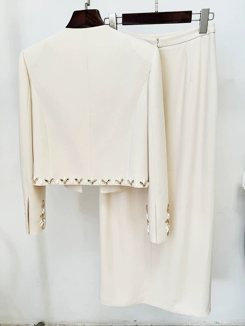 Embroidered Beige Cocktail Dress Set H6465