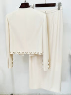 Embroidered Beige Cocktail Dress Set H6465