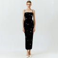Embroidered Black Strappy Midi Dress H6306