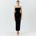 Embroidered Black Strappy Midi Dress H6306