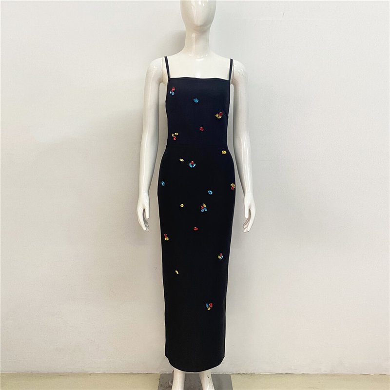 Embroidered Black Strappy Midi Dress H6306