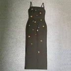 Embroidered Black Strappy Midi Dress H6306