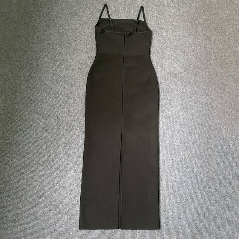 Embroidered Black Strappy Midi Dress H6306