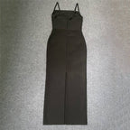 Embroidered Black Strappy Midi Dress H6306