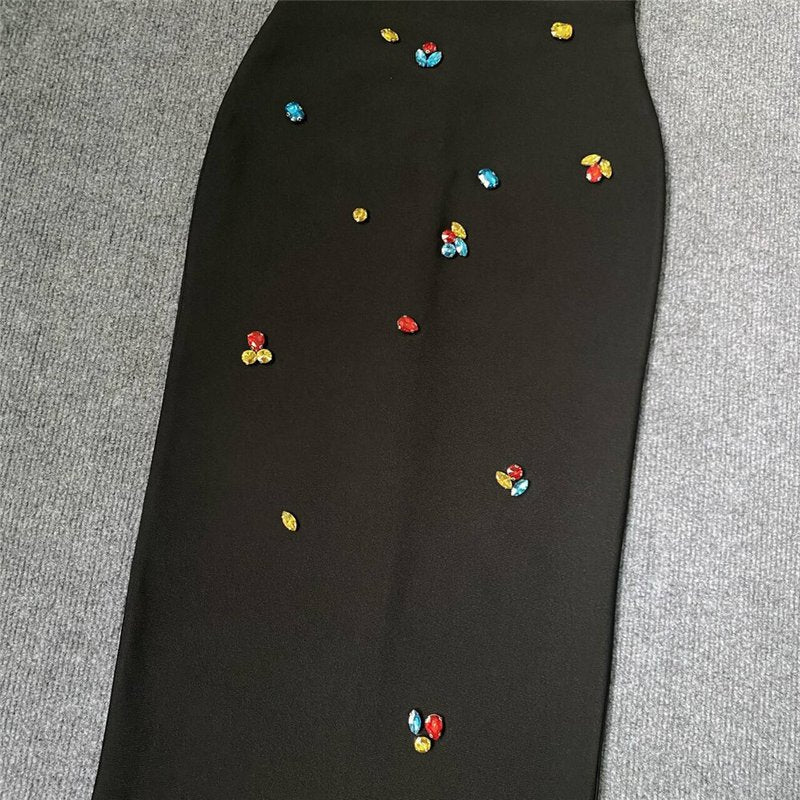 Embroidered Black Strappy Midi Dress H6306