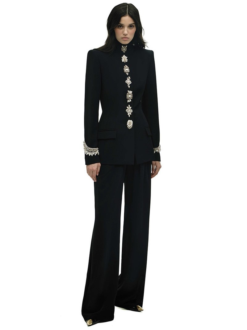 Embroidered Black Tuxedo Suit H7005