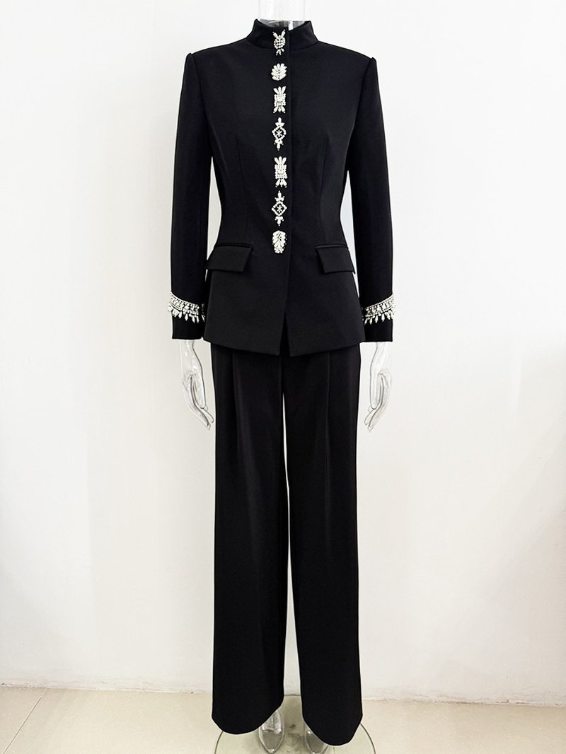 Embroidered Black Tuxedo Suit H7005