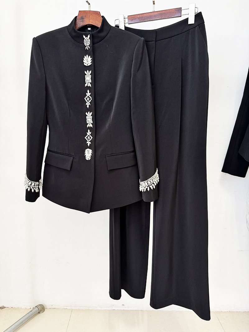 Embroidered Black Tuxedo Suit H7005