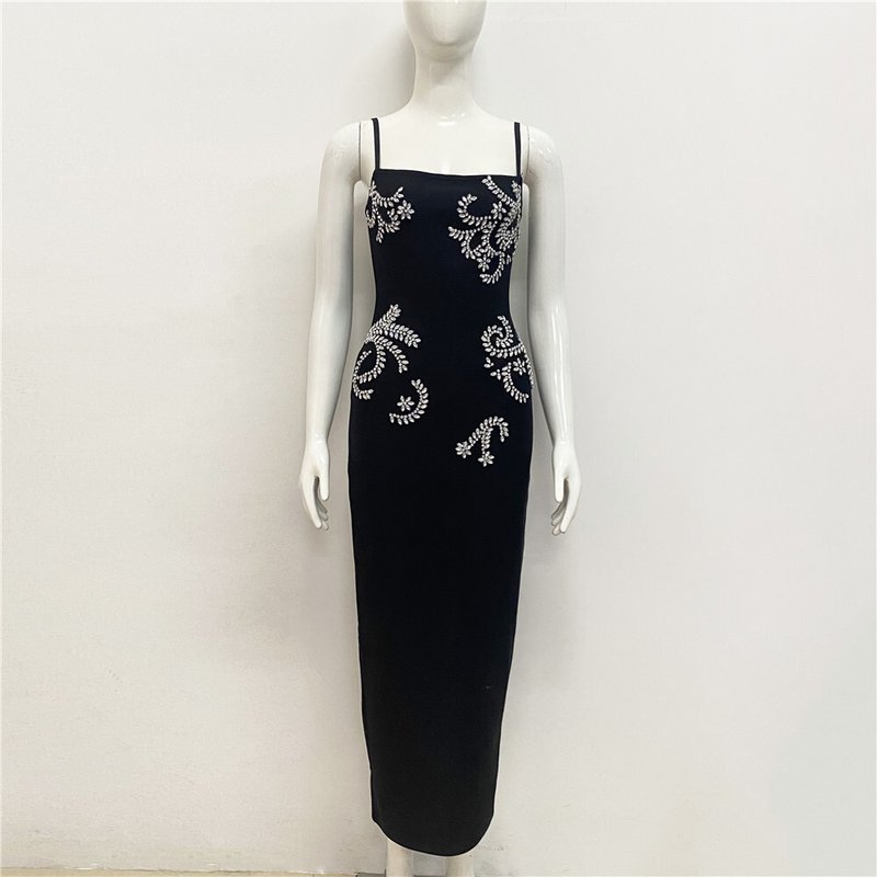 Embroidered Floral Black Maxi Dress H6307