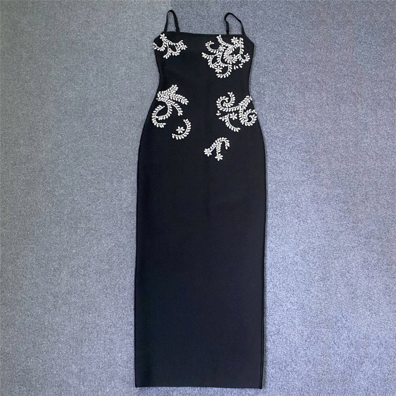 Embroidered Floral Black Maxi Dress H6307
