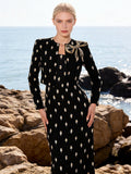 Embroidered Floral Black Maxi Dress H7091