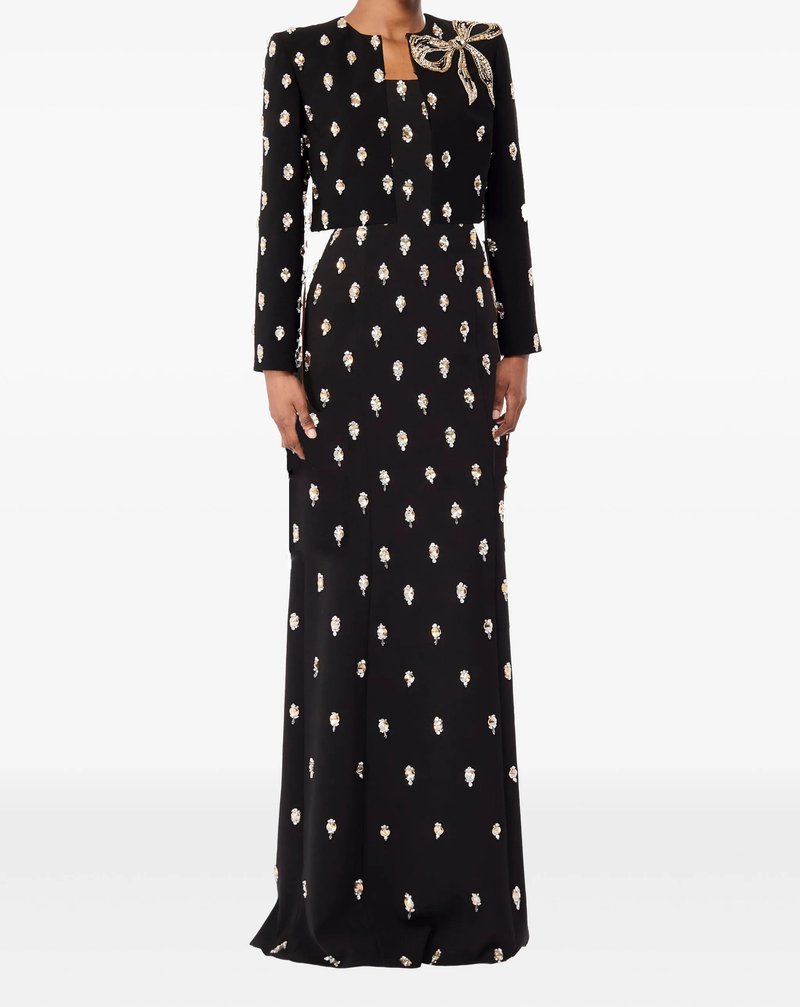 Embroidered Floral Black Maxi Dress H7091