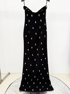 Embroidered Floral Black Maxi Dress H7091