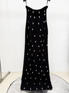 Embroidered Floral Black Maxi Dress H7091