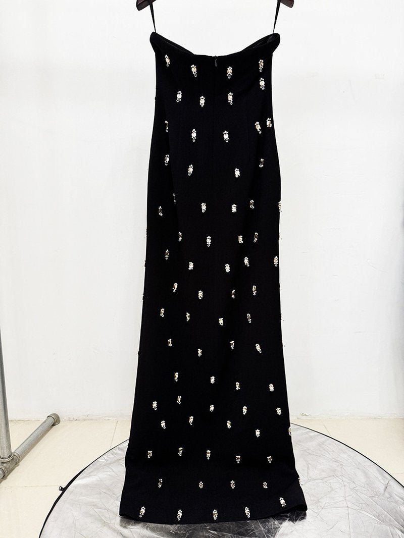 Embroidered Floral Black Maxi Dress H7091