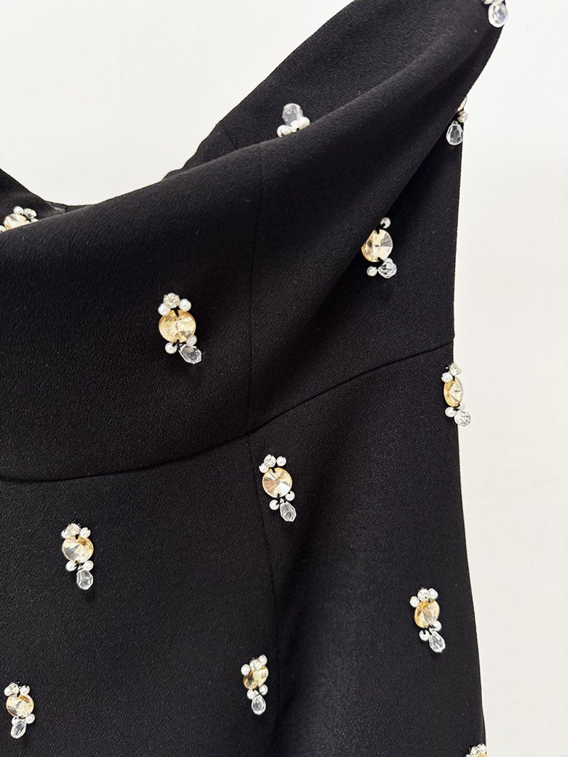 Embroidered Floral Black Maxi Dress H7091