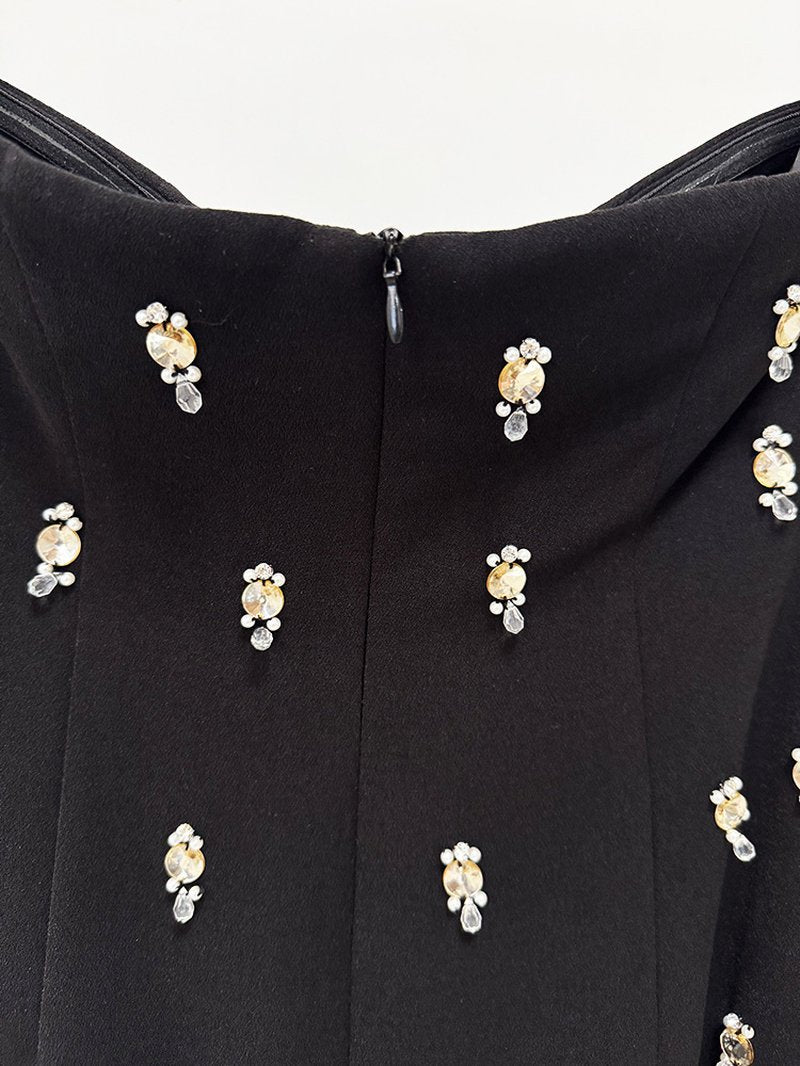 Embroidered Floral Black Maxi Dress H7091
