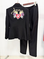 Embroidered Floral Black Tuxedo Suit H7041