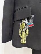 Embroidered Floral Black Tuxedo Suit H7041