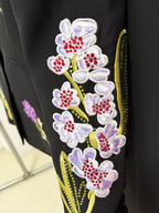 Embroidered Floral Black Tuxedo Suit H7041