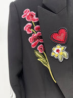 Embroidered Floral Black Tuxedo Suit H7041