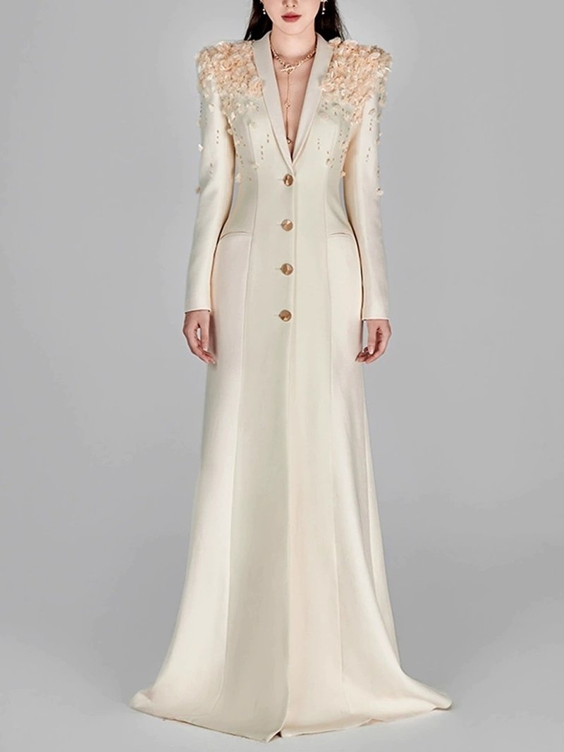 Embroidered Floral Long Sleeve Gown H6461